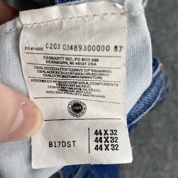 Carhartt Jeans Mens 44x32 Blue Relaxed Fit Tapered Leg Denim Workwear Y2K Baggy - Picture 11 of 16
